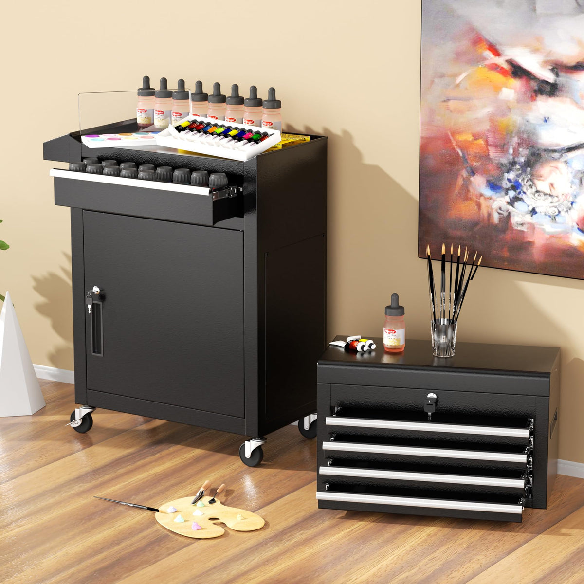 Rolling Tool Chest with Wheels and 5 Drawers, Detachable Tool Cabinet with Lock for Garage, LocMechanic Tool Cart with Black Liner for Warehouse, Workshop, High Capacity