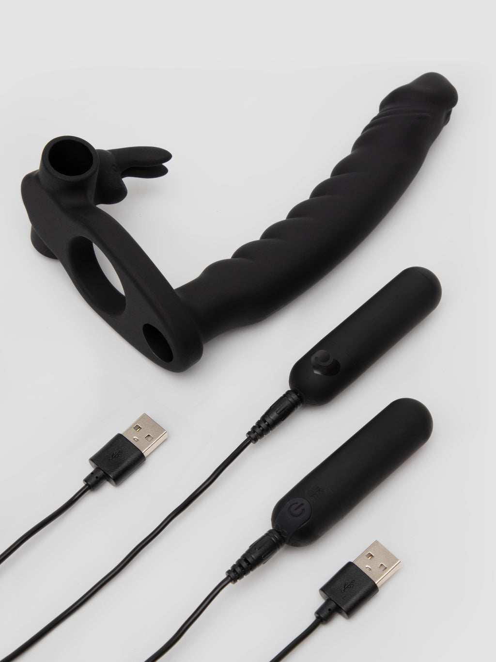 Lovehoney Double Buzz Vibrating Rabbit Double Penetration Strap-On, Black
