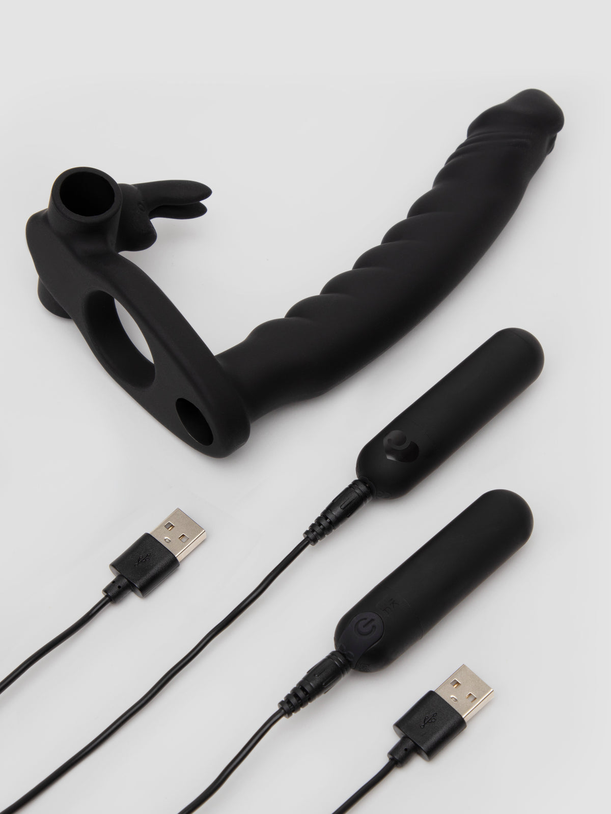 Lovehoney Double Buzz Vibrating Rabbit Double Penetration Strap-On, Black