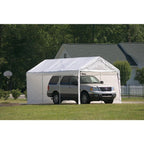 10 ft. W x 20 ft. D SuperMax 2-in-1, 8-Leg, Heavy-Duty Steel Canopy in White w/ Enclosure Kit and Twist-Tie Tension