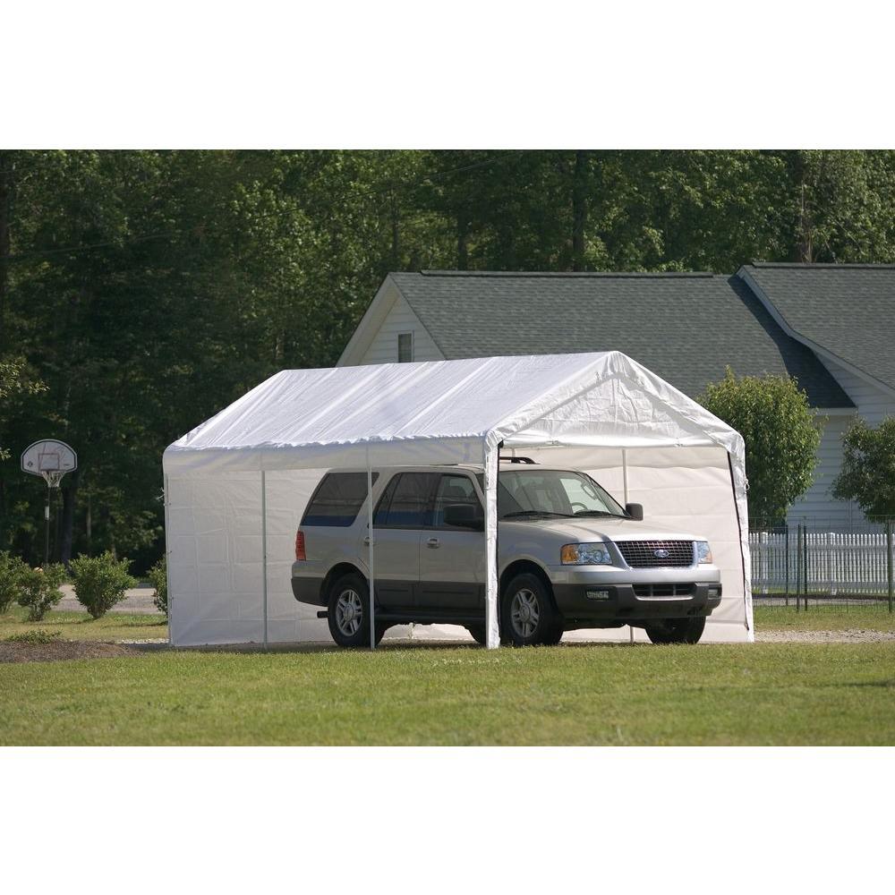 10 ft. W x 20 ft. D SuperMax 2-in-1, 8-Leg, Heavy-Duty Steel Canopy in White w/ Enclosure Kit and Twist-Tie Tension