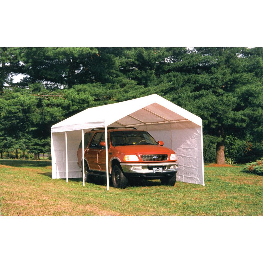 10 ft. W x 20 ft. D SuperMax 2-in-1, 8-Leg, Heavy-Duty Steel Canopy in White w/ Enclosure Kit and Twist-Tie Tension