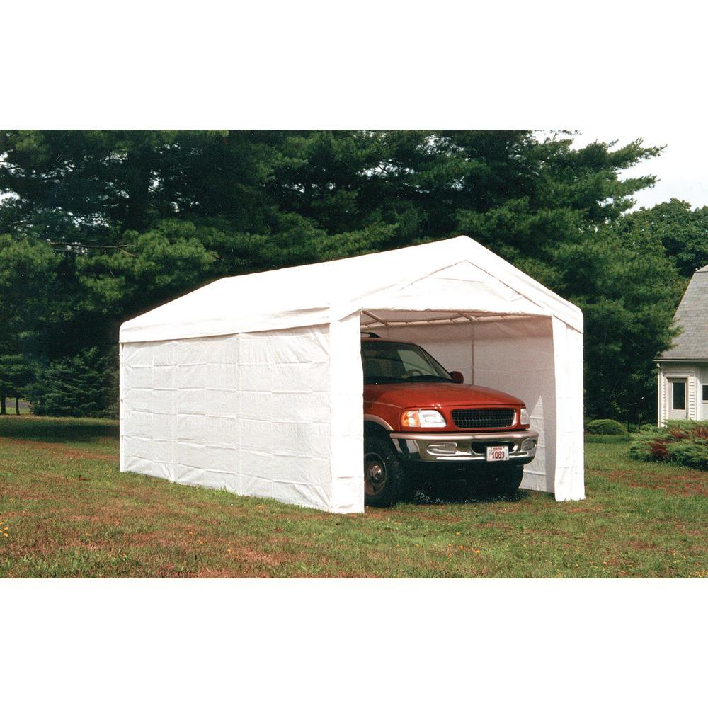 10 ft. W x 20 ft. D SuperMax 2-in-1, 8-Leg, Heavy-Duty Steel Canopy in White w/ Enclosure Kit and Twist-Tie Tension