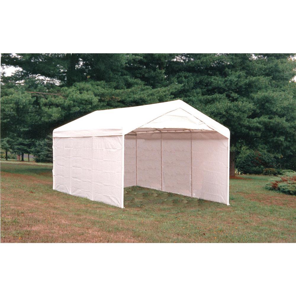 10 ft. W x 20 ft. D SuperMax 2-in-1, 8-Leg, Heavy-Duty Steel Canopy in White w/ Enclosure Kit and Twist-Tie Tension