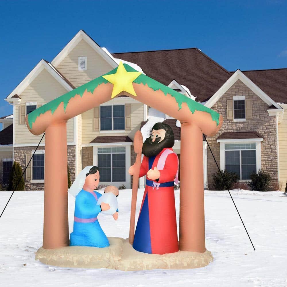 7 ft. x 6 ft. Pre-Lit Nativity with Mary, Joseph and Baby Jesus Christmas Inflatable with Storage Bag