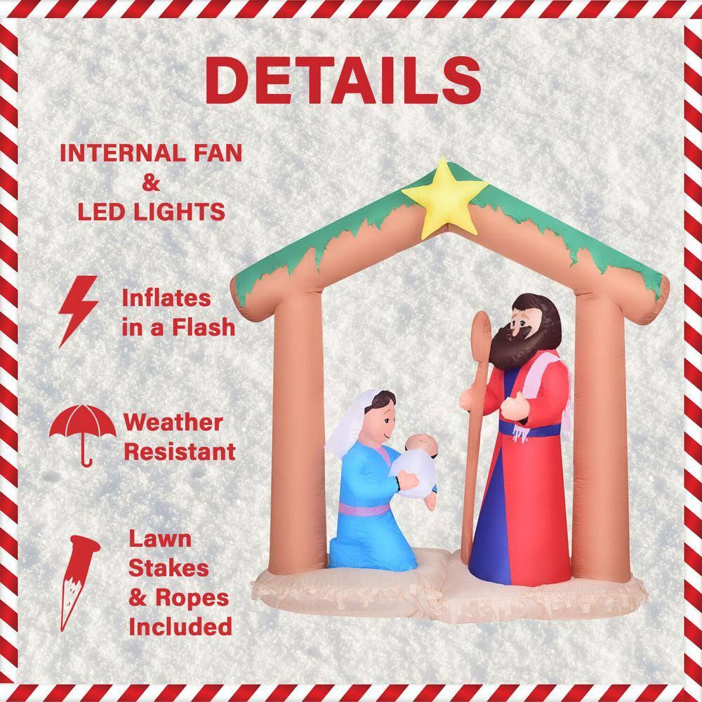 7 ft. x 6 ft. Pre-Lit Nativity with Mary, Joseph and Baby Jesus Christmas Inflatable with Storage Bag