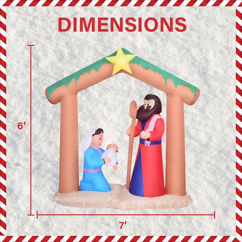 7 ft. x 6 ft. Pre-Lit Nativity with Mary, Joseph and Baby Jesus Christmas Inflatable with Storage Bag