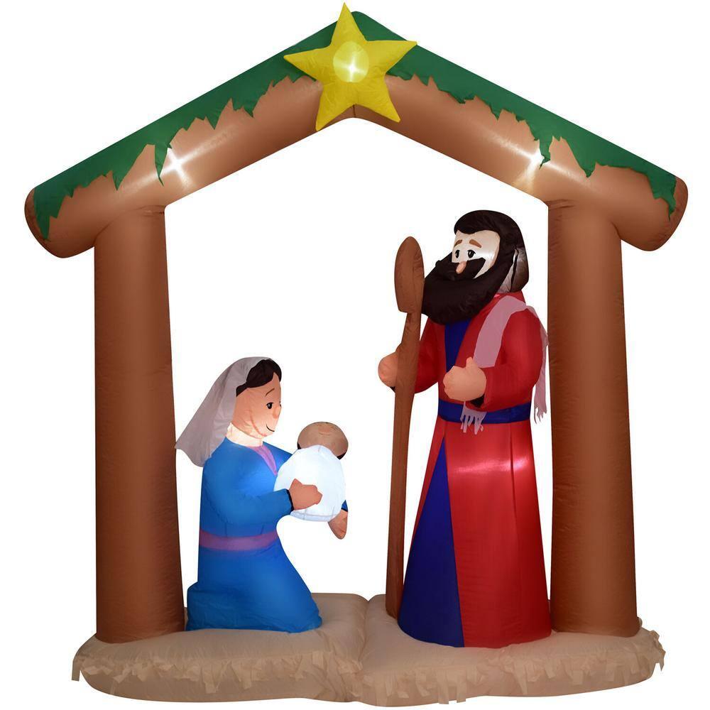 7 ft. x 6 ft. Pre-Lit Nativity with Mary, Joseph and Baby Jesus Christmas Inflatable with Storage Bag