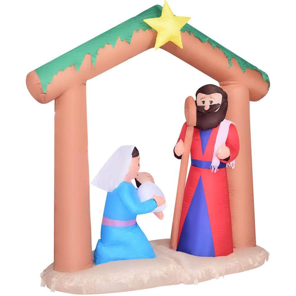 7 ft. x 6 ft. Pre-Lit Nativity with Mary, Joseph and Baby Jesus Christmas Inflatable with Storage Bag