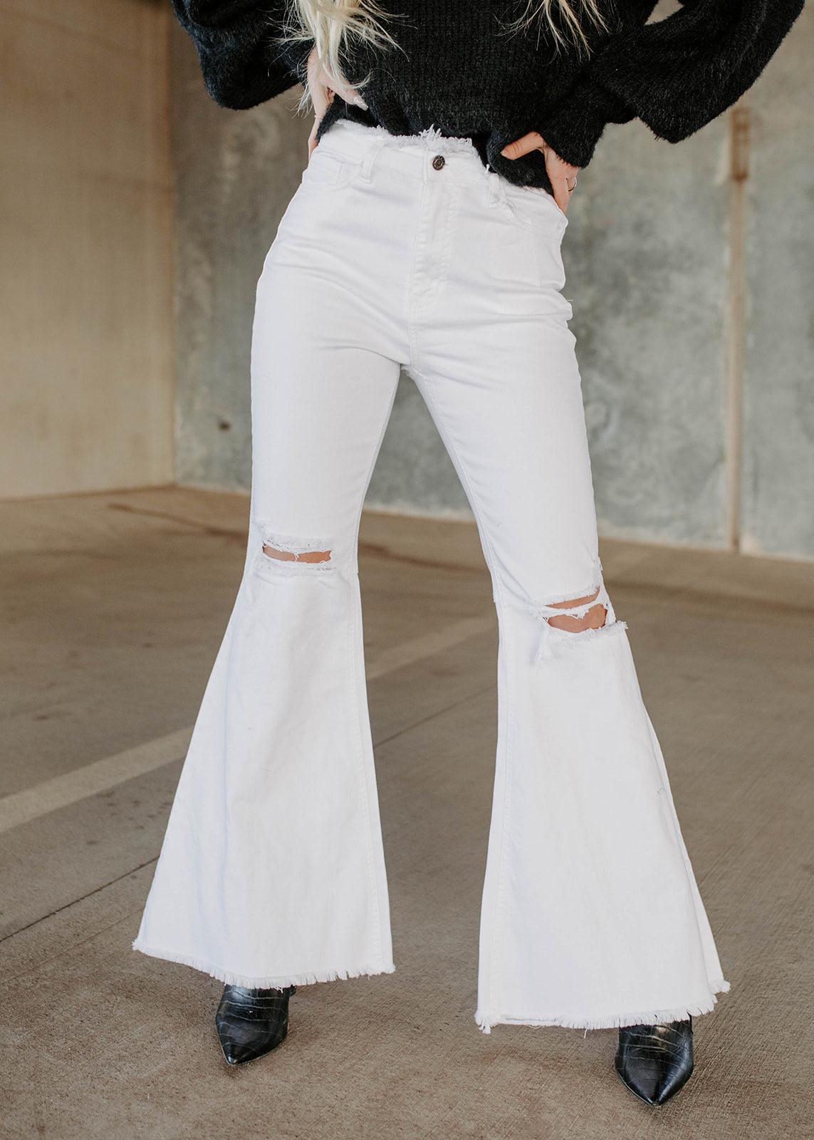 flare white denim jeans