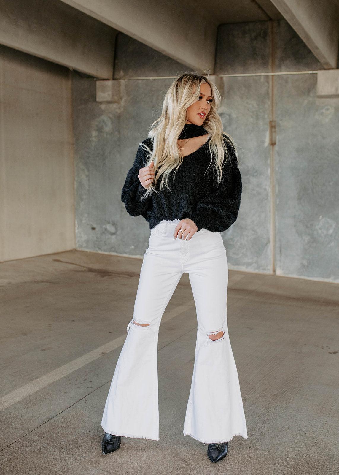 flare white denim jeans