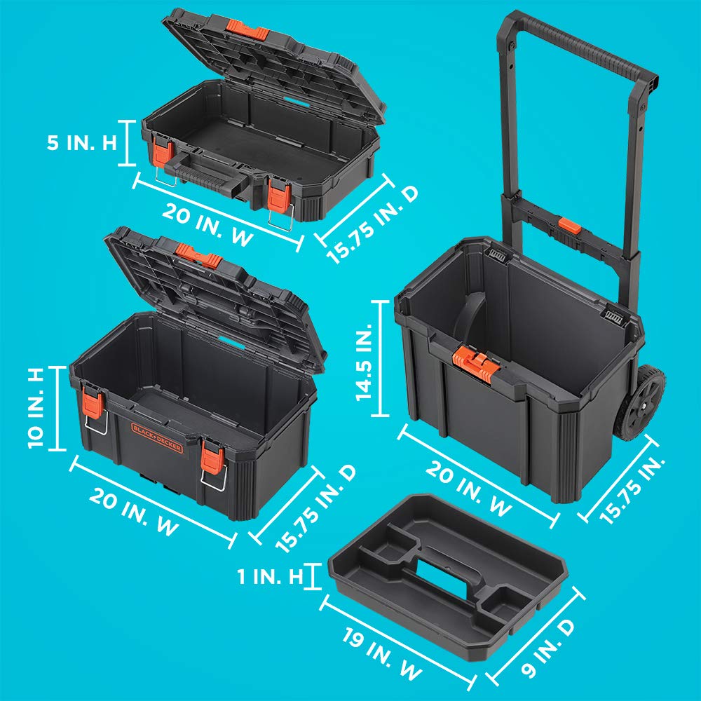 beyond by   BDST60500APB Stackable StoraSystem - 3 Piece Set (Small, Deep Toolbox, and Rolling Tote)