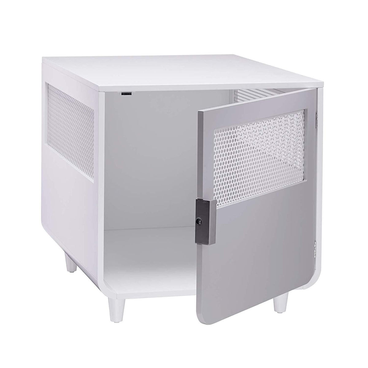 Staart Wooden Indoor Pet Crate/Kennel and End Table Console Dcor Furniture- Medium 23' x 30' x 24'- Alpine White and Light Gray