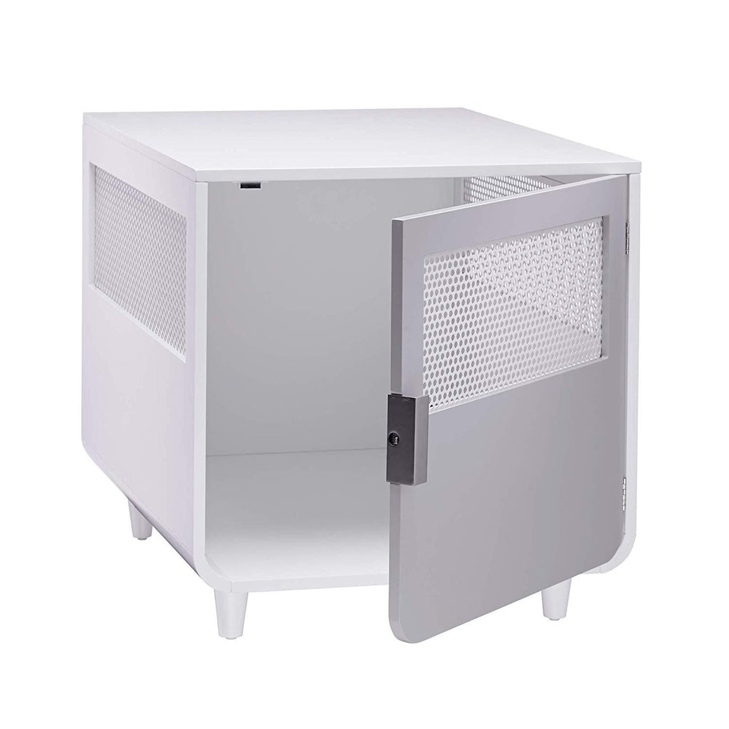 Staart Wooden Indoor Pet Crate/Kennel and End Table Console Dcor Furniture- Medium 23' x 30' x 24'- Alpine White and Light Gray