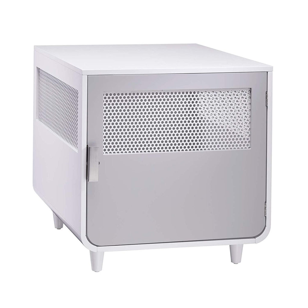 Staart Wooden Indoor Pet Crate/Kennel and End Table Console Dcor Furniture- Medium 23' x 30' x 24'- Alpine White and Light Gray