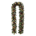 24 in. Dia Pre-Lit Glittered Pine Cone Christmas Wreath and 9 ft. L Garland Set with 30 in. Dia Red Canvas Storage Bag
