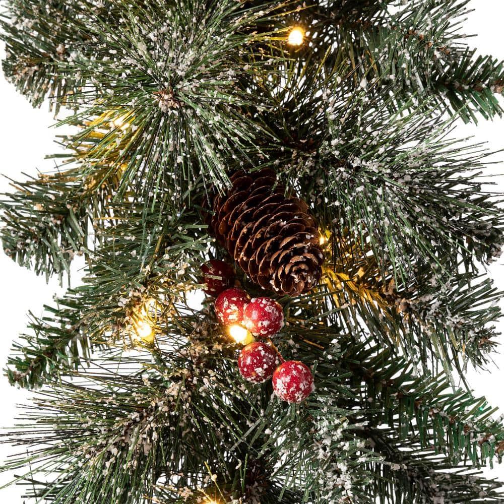 24 in. Dia Pre-Lit Glittered Pine Cone Christmas Wreath and 9 ft. L Garland Set with 30 in. Dia Red Canvas Storage Bag