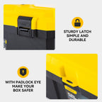 16 Inch Tool Box with Lock, 2-Layer Heavy-Duty Organizer with Removable Tray, Liftable Lid for Small Parts, 25lb Capacity & Carry Handle for Tools, Camping, Medical Supply Storage
