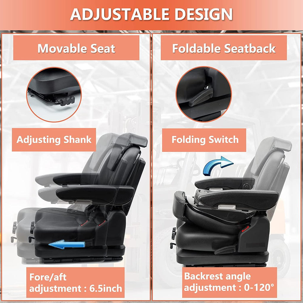 ticsea highback low suspension tractor seat,adjustable backrest headrest and slide rails forklift seat,adjustable armrests shock absorber heavy duty for excavator harvester (with adjustable armrests)