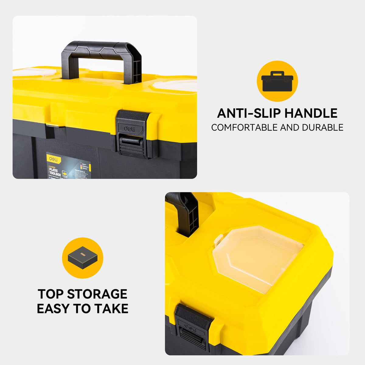 16 Inch Tool Box with Lock, 2-Layer Heavy-Duty Organizer with Removable Tray, Liftable Lid for Small Parts, 25lb Capacity & Carry Handle for Tools, Camping, Medical Supply Storage