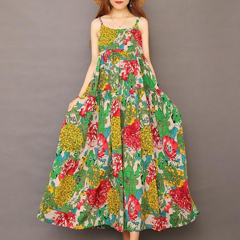 babakud 18 colors vintage floral resort linen sleeveless dress