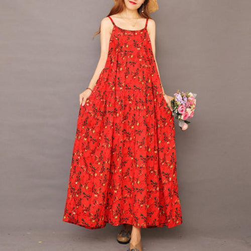 babakud 18 colors vintage floral resort linen sleeveless dress