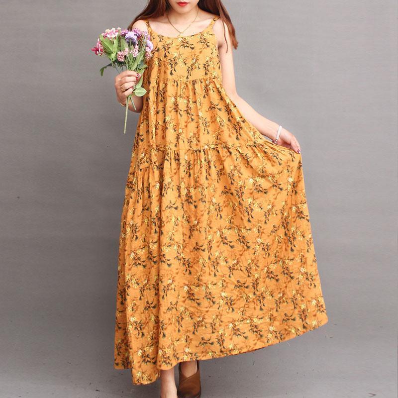 babakud 18 colors vintage floral resort linen sleeveless dress