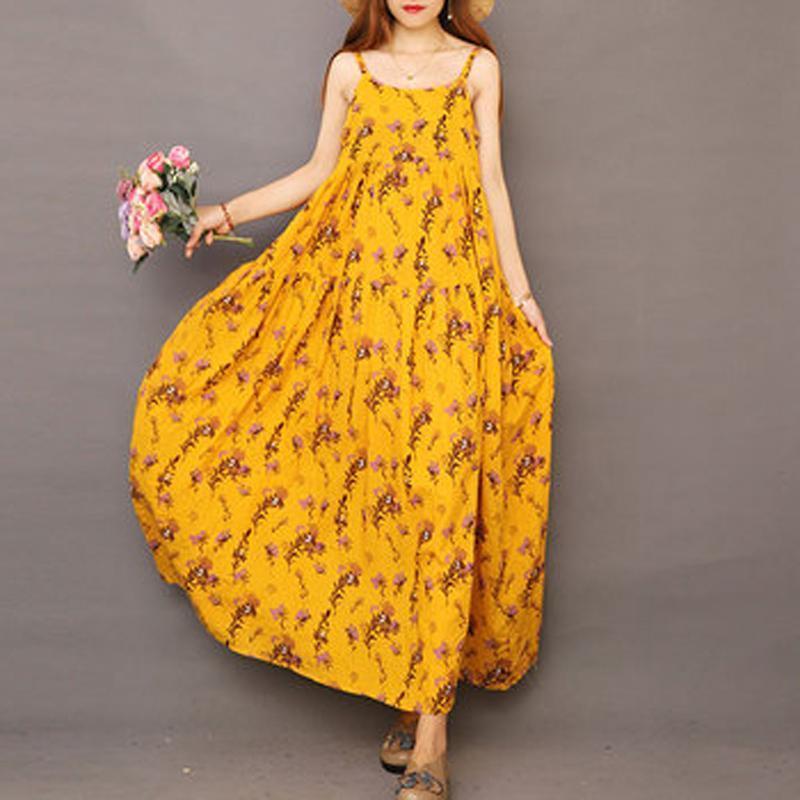 babakud 18 colors vintage floral resort linen sleeveless dress