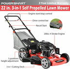 PowerSmart Self-propelled Gas Lawn Mower |22 inch| 200cc|5-Cutting Systems