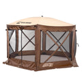 6-Side DLX Pavilion Screen Shelter in Brown/Tan Roof/Black Mesh - Zip Down Sides
