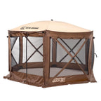 6-Side DLX Pavilion Screen Shelter in Brown/Tan Roof/Black Mesh - Zip Down Sides