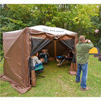 6-Side DLX Pavilion Screen Shelter in Brown/Tan Roof/Black Mesh - Zip Down Sides
