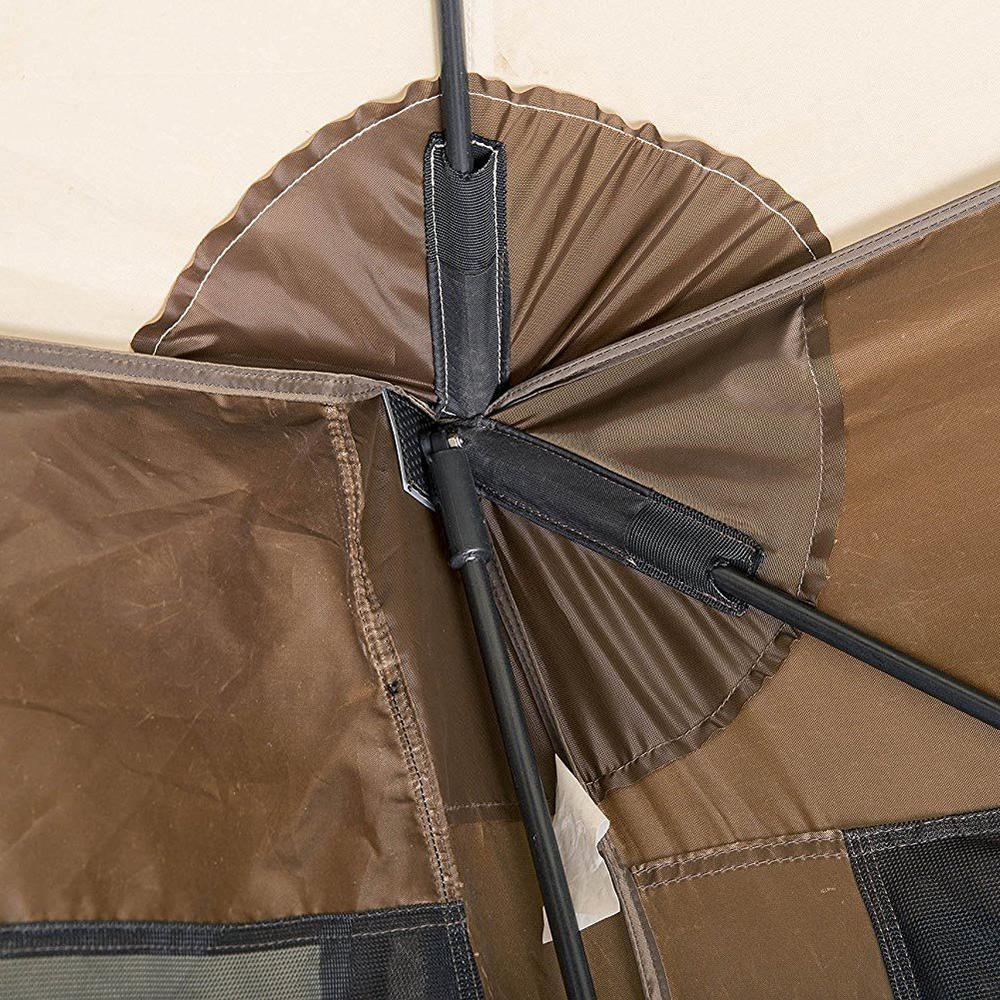 6-Side DLX Pavilion Screen Shelter in Brown/Tan Roof/Black Mesh - Zip Down Sides