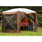 6-Side DLX Pavilion Screen Shelter in Brown/Tan Roof/Black Mesh - Zip Down Sides