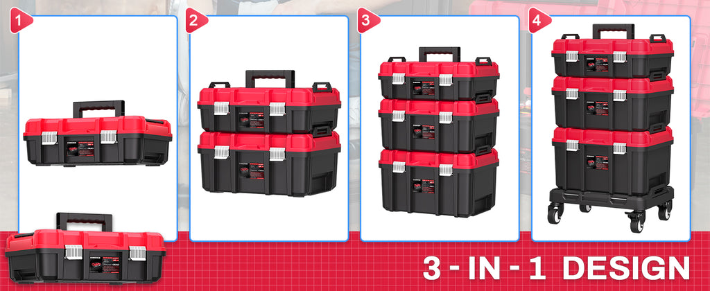 3 Tier Stackable Rolling Tool Box with Wheels,Modular Tool Organizer Box StoraSystem,Portable Lockable Tool boxes,17" LarTool box for Home Repairs,Professional Work