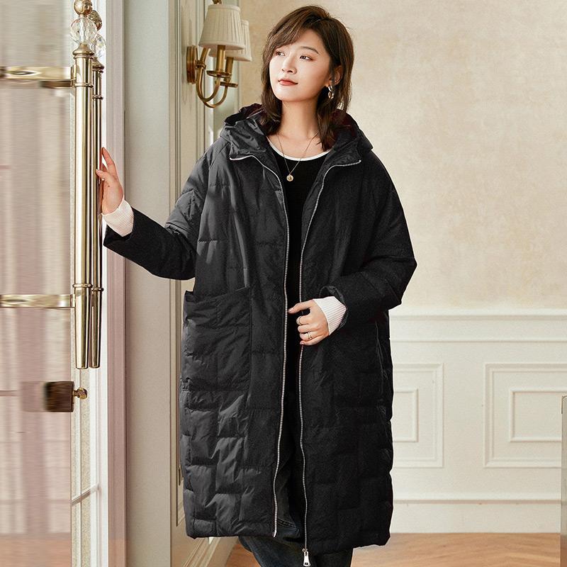 oversized mid-length winter hooded down coat