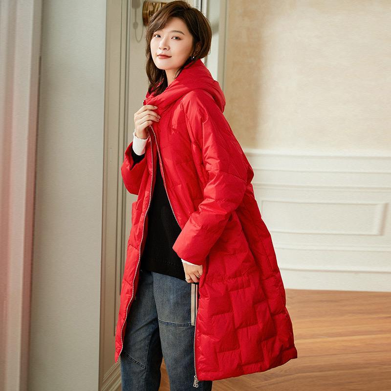 oversized mid-length winter hooded down coat