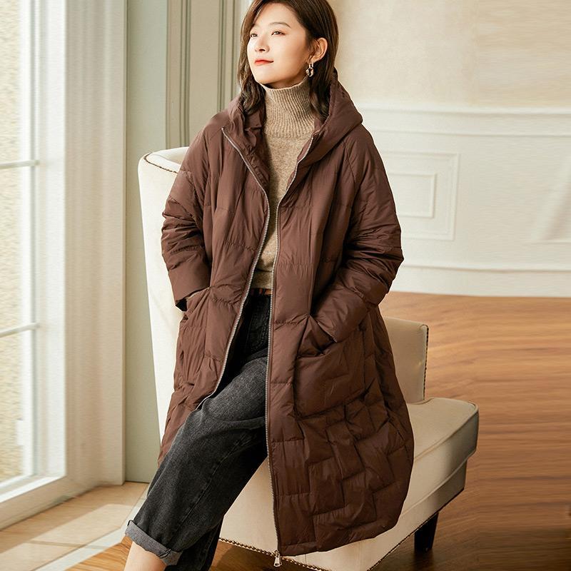 oversized mid-length winter hooded down coat
