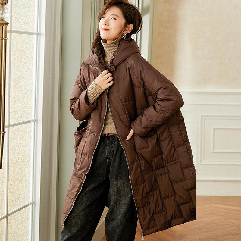 oversized mid-length winter hooded down coat