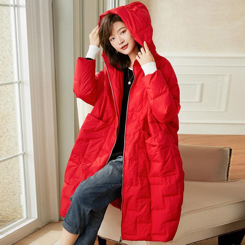 oversized mid-length winter hooded down coat