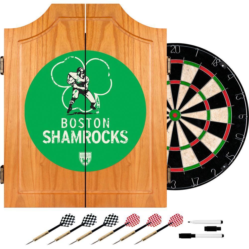 VAF 21 in. Boston Shamrocks Wood Dart Board Cabinet Set