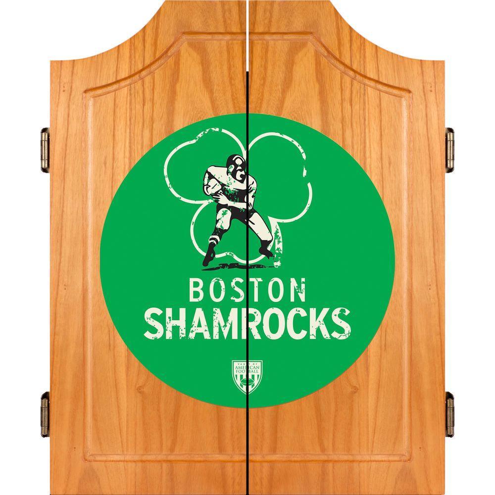 VAF 21 in. Boston Shamrocks Wood Dart Board Cabinet Set