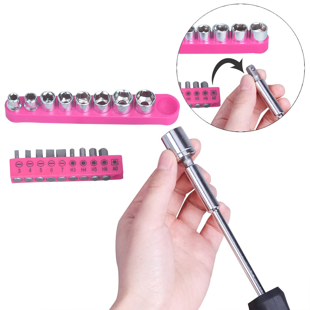 148-Piece Automotive And Household Tool Set, Pink Repair Kit Case | Versatile tool assortment for car maintenance, home repairs, DIY projects, furniture setup, and daily fixes in a molded case.