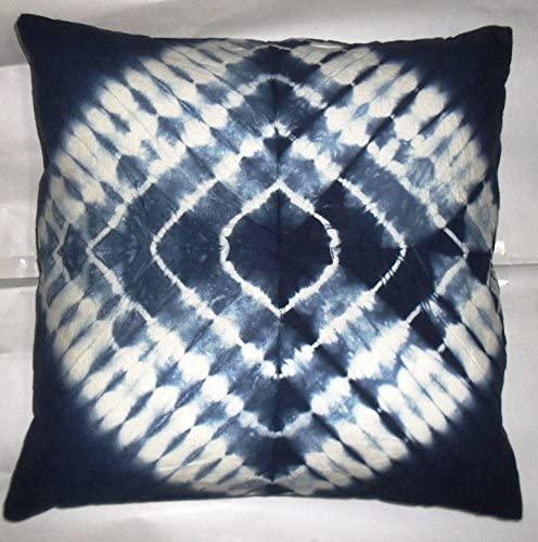 Bohemian Pillow Shams Outdoor Cushion Cover, (Size 16x16) Tie Dye Shibori Cushion Covers, Indigo Blue Pillow Covers, Decorative Cotton Throw, Shibori Sofa Pillow Cases (50)