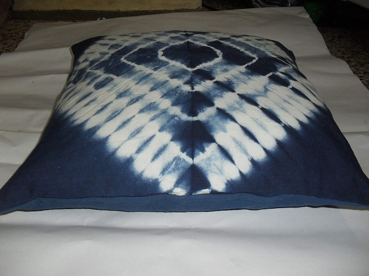 Bohemian Pillow Shams Outdoor Cushion Cover, (Size 16x16) Tie Dye Shibori Cushion Covers, Indigo Blue Pillow Covers, Decorative Cotton Throw, Shibori Sofa Pillow Cases (50)