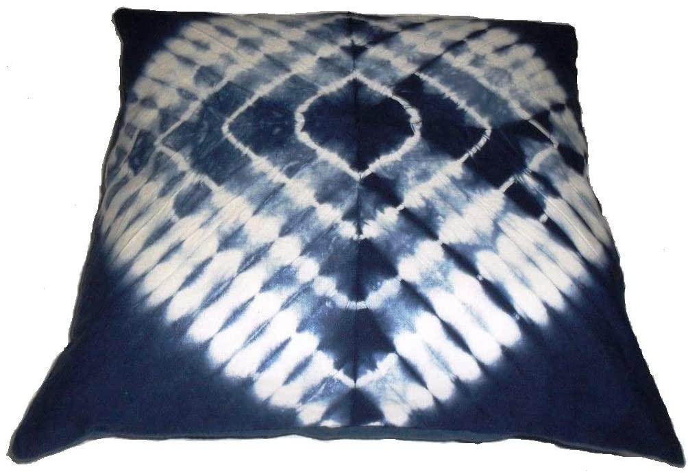 Bohemian Pillow Shams Outdoor Cushion Cover, (Size 16x16) Tie Dye Shibori Cushion Covers, Indigo Blue Pillow Covers, Decorative Cotton Throw, Shibori Sofa Pillow Cases (50)