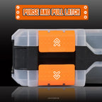 Tool Box with Transparent Lid, Double Side 34-Compartments Organizer Box with Removable Dividers for Hardware, Screws, Bolts, Nails, Beads, Jewelry and Fishing Accessories, Orange, 4 Pack