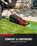 14" Corded Lawn Mower - 12.5 Amp, 6 Heights, 10 Gal Grass Bag | Lightweight 28.2 lb; Vertical Storage; 3-Position Ergo Handle; 1"-3" Single-Lever Cut; 2-in-1 Mulch &amp; Bag