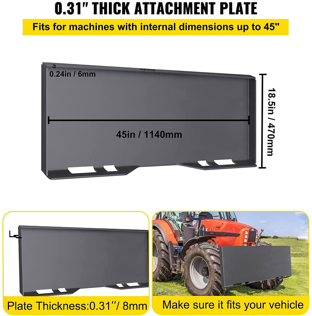 vevor skid steer mount plate thick skid steer attachment plate steel quick attachment loader plate with 3 additional welding rods easy to weld or bolt to different accessories (5/16")