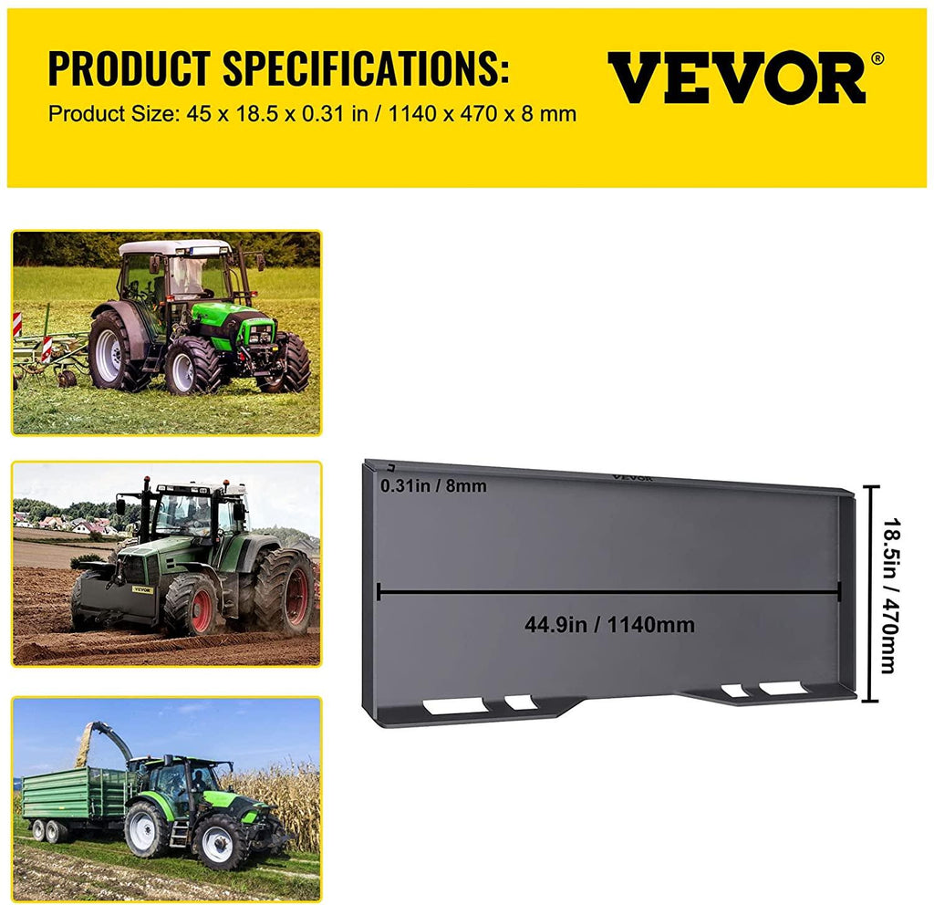 vevor skid steer mount plate thick skid steer attachment plate steel quick attachment loader plate with 3 additional welding rods easy to weld or bolt to different accessories (5/16")